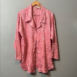 Vintage Victoria's Secret Jacquard Pink Floral Long Pajama Top size M L